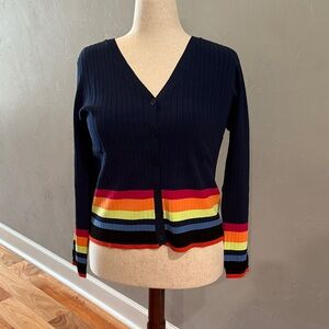 NWT Isaac Mizrahi Navy Rainbow Striped Cardigan LGBTQ Pride